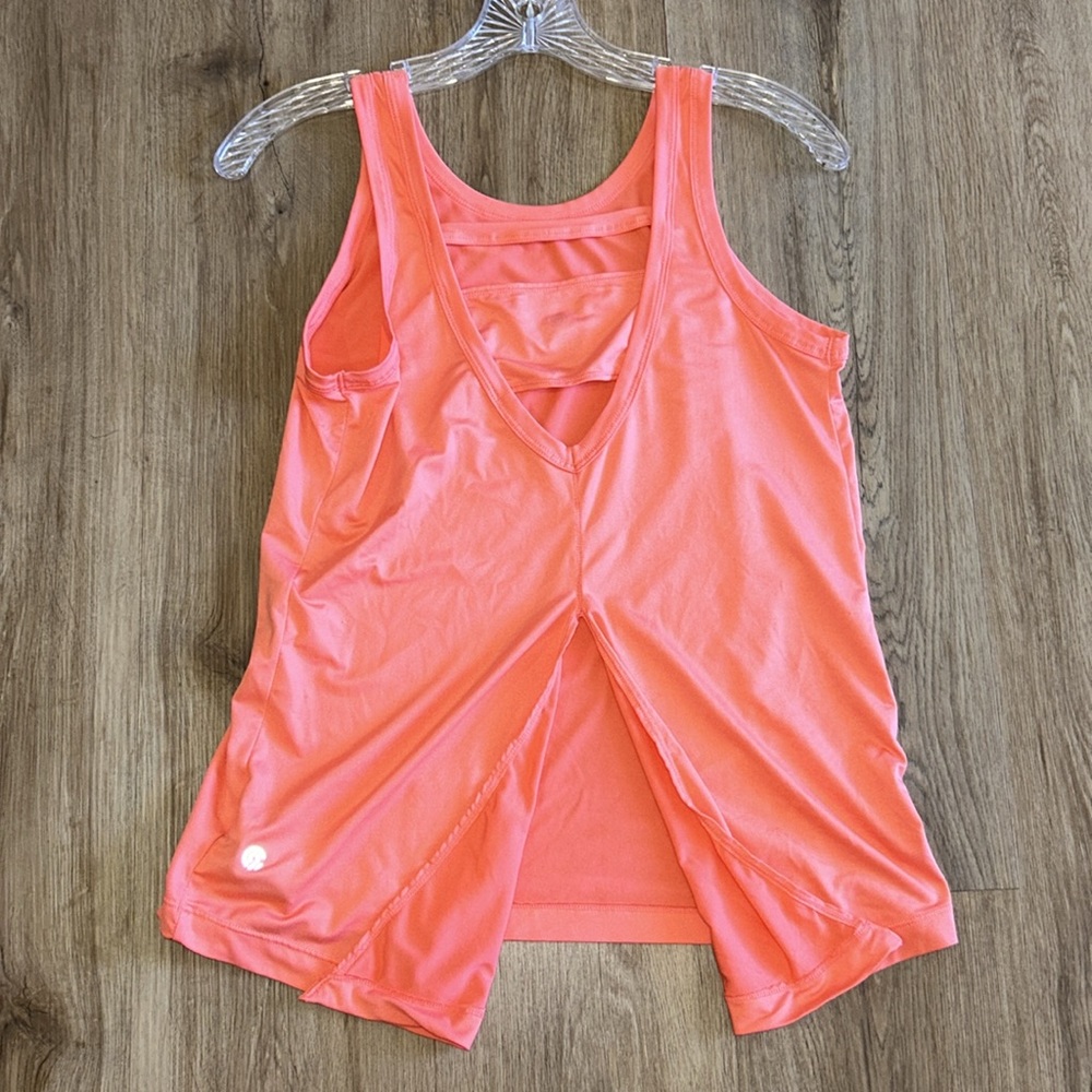 Champion bright coral orange pink sleeveless tank top with open slit back